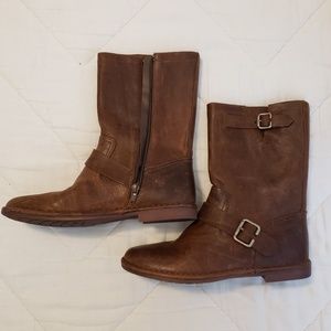 Distressed Leather Mid-Calf Boots